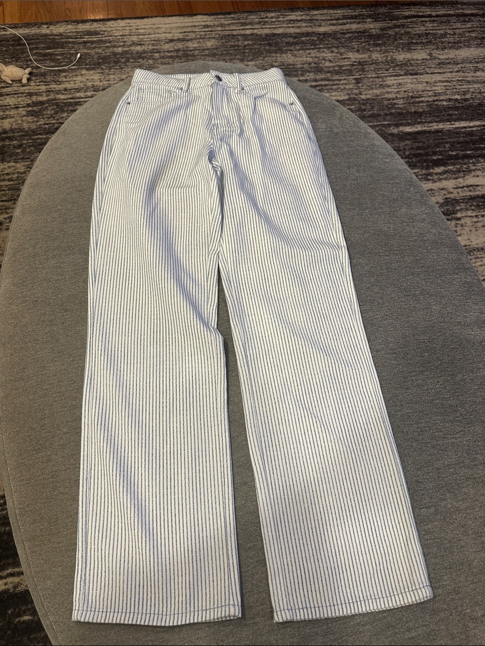 Zara chambray/white striped jeans
